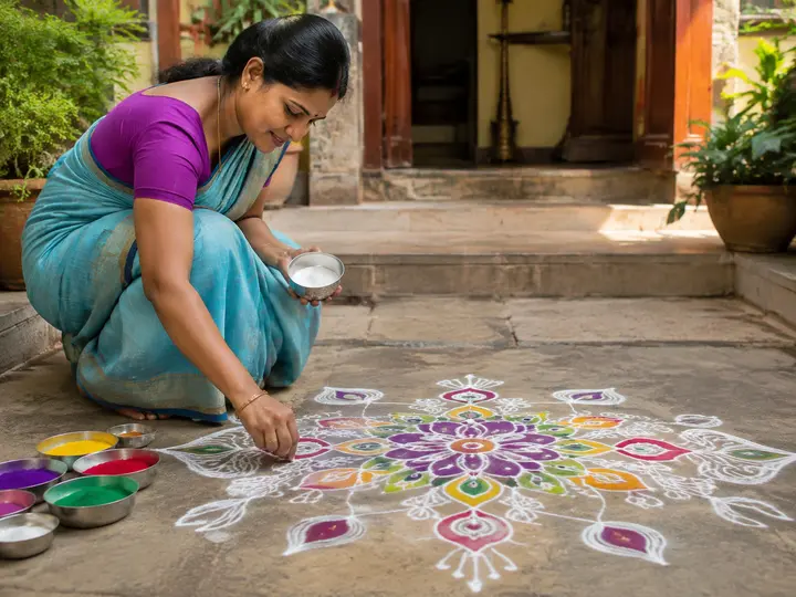 Create Kolam or Alpona Art experience